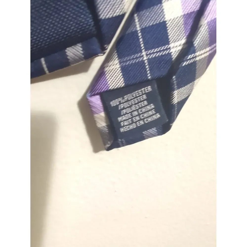 Nautica Mens Plaid Necktie Purple Navy Blue‎ White Check Polyester Tie